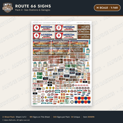 Alpine Railworks 30581N N Scale Route 66 Highway Signs - Gas Stations