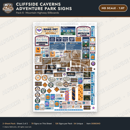 Alpine Railworks 30863HO HO Scale Roadside Signs - Cave Adventure Park