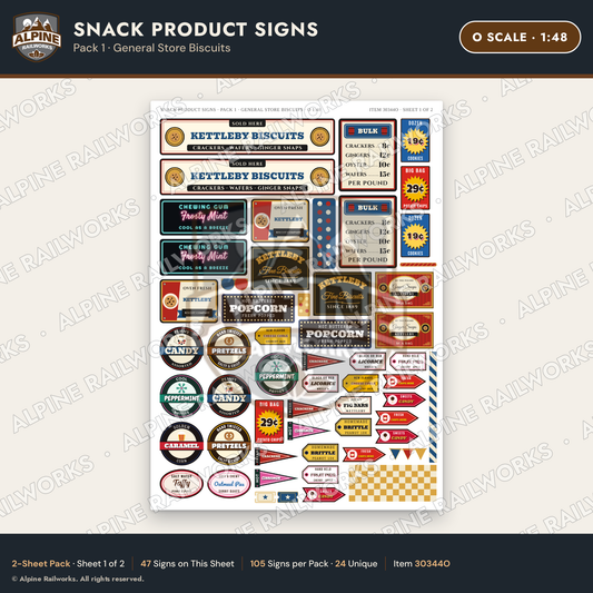 Alpine Railworks 30344O O Scale Snack Product Signs