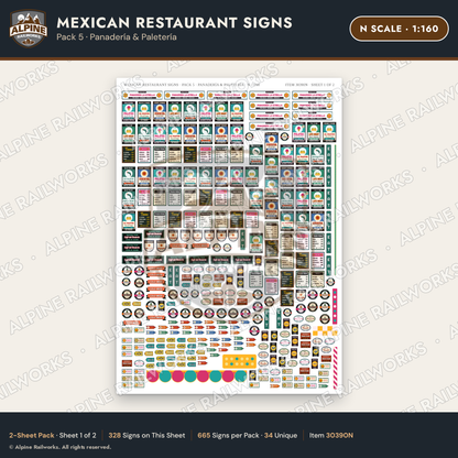 Alpine Railworks 30390N N Scale Mexican Restaurant Signs - Panaderia