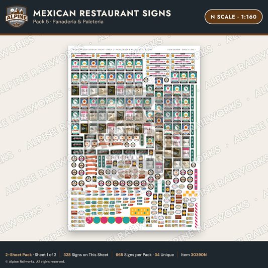 Alpine Railworks 30390N N Scale Mexican Restaurant Signs - Panaderia