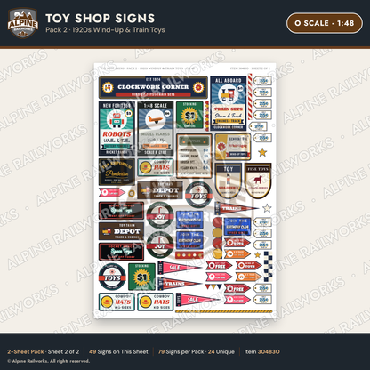 Alpine Railworks 30483O O Scale Toy Shop Signs - 1920s Wind-Up