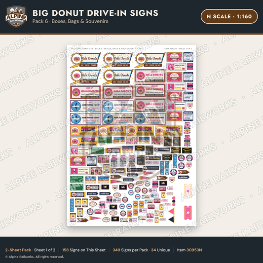 Alpine Railworks 30953N N Scale Roadside Signs - Giant Donut Shop
