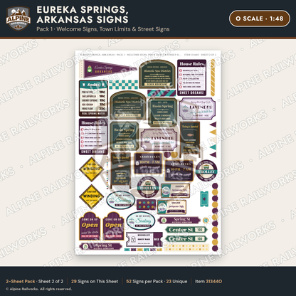 Alpine Railworks 31344O O Scale Eureka Springs Signs - Welcome Signs