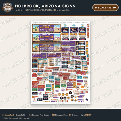 Alpine Railworks 31247N N Scale Holbrook AZ Signs - Billboards