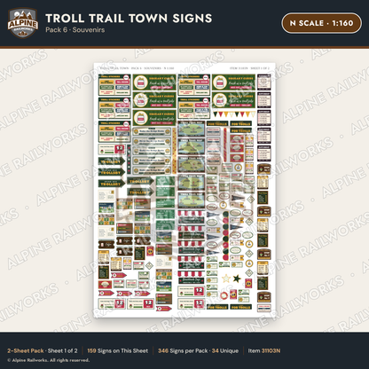 Alpine Railworks 31103N N Scale Roadside Attraction Signs - Troll Town