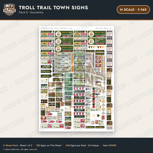Alpine Railworks 31103N N Scale Roadside Attraction Signs - Troll Town