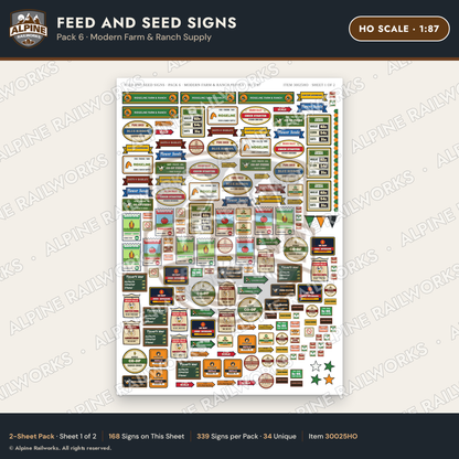 Alpine Railworks 30025HO HO Scale Feed and Seed Signs - Modern Farm