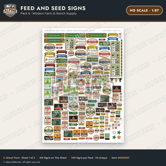 Alpine Railworks 30025HO HO Scale Feed and Seed Signs - Modern Farm