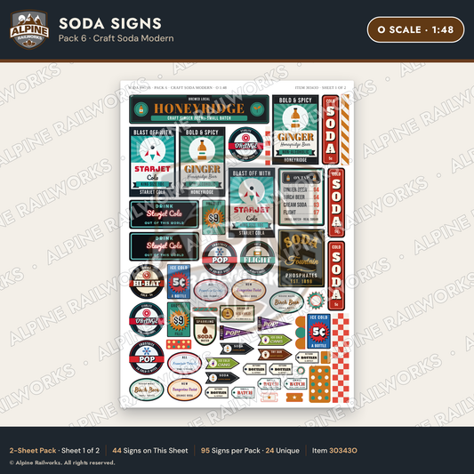 Alpine Railworks 30343O O Scale Soda Signs - Craft Soda Modern