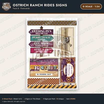 Alpine Railworks 31139G G Scale Roadside Signs - Ostrich Farm