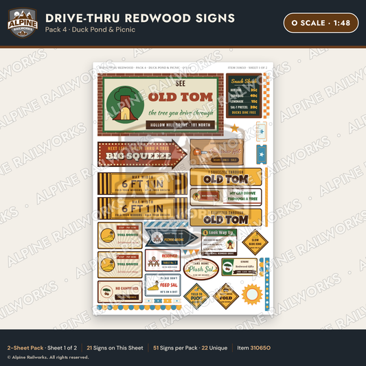 Alpine Railworks 31065O O Scale Roadside Signs - Drive-Thru Tree