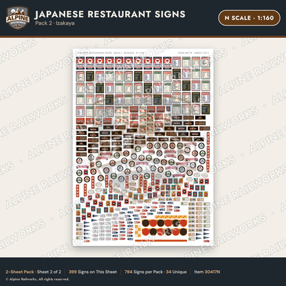 Alpine Railworks 30417N N Scale Japanese Restaurant Signs - Izakaya