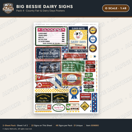 Alpine Railworks 30969O O Scale Roadside Signs - Giant Cow Dairy