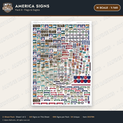 Alpine Railworks 30379N N Scale America Signs - Flags & Eagles