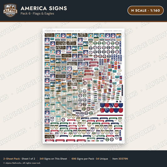 Alpine Railworks 30379N N Scale America Signs - Flags & Eagles