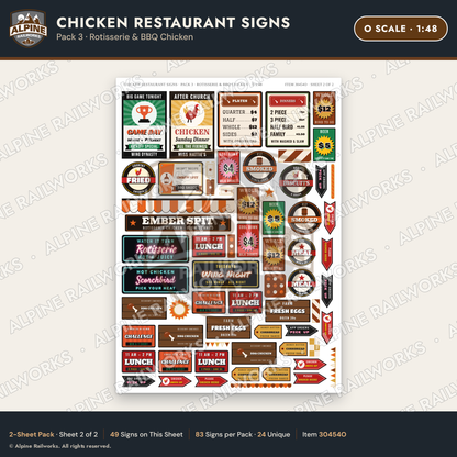 Alpine Railworks 30454O O Scale Chicken Restaurant Signs - Rotisserie