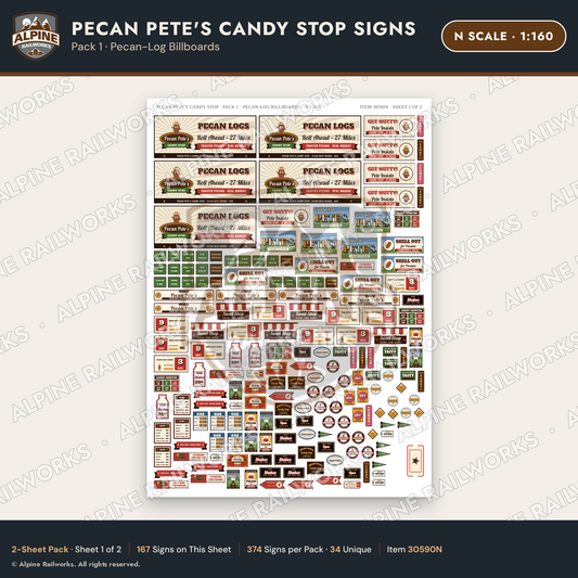 Alpine Railworks 30590N N Scale Roadside Signs - Pecan Candy Stop