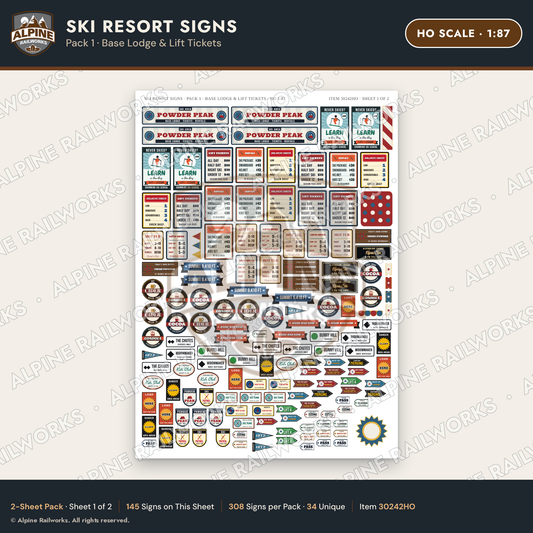 Alpine Railworks 30242HO HO Scale Ski Resort Signs - Base Lodge