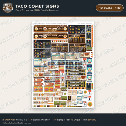 Alpine Railworks 30612HO HO Scale Fast Food Signs - Tacos