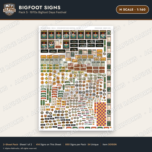 Alpine Railworks 30150N N Scale Bigfoot Signs - Bigfoot Days Festival