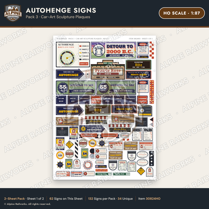 Alpine Railworks 30824HO HO Scale Roadside Signs - Car Henge