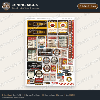 Alpine Railworks 30271O O Scale Mining Signs - Mine Tours & Museum