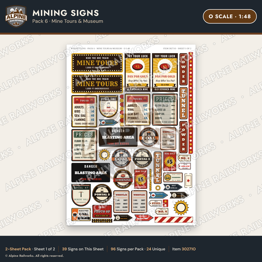 Alpine Railworks 30271O O Scale Mining Signs - Mine Tours & Museum