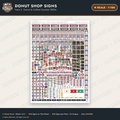 Alpine Railworks 30436N N Scale Donut Shop Signs - Donut