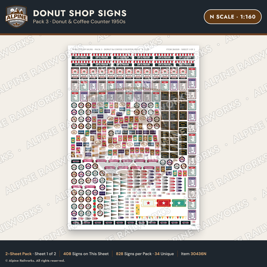 Alpine Railworks 30436N N Scale Donut Shop Signs - Donut