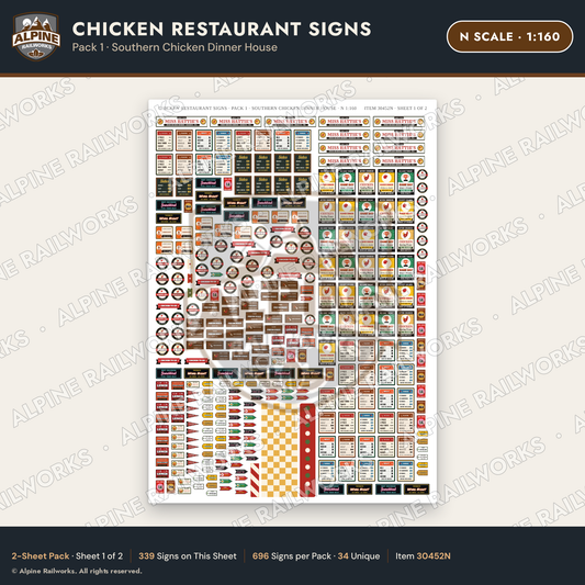 Alpine Railworks 30452N N Scale Chicken Restaurant Signs
