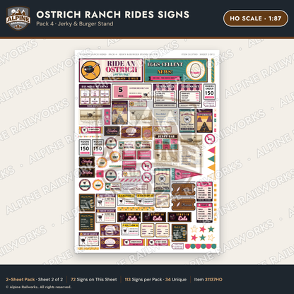 Alpine Railworks 31137HO HO Scale Roadside Signs - Ostrich Farm