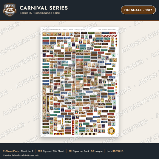 Alpine Railworks 30010HO HO Scale Carnival Signs - Renaissance Faire