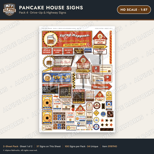 Alpine Railworks 31197HO HO Scale Pancake House Signs - Highway Signs