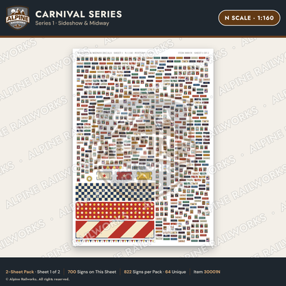 Alpine Railworks 30001N N Scale Carnival Signs - Sideshow & Midway