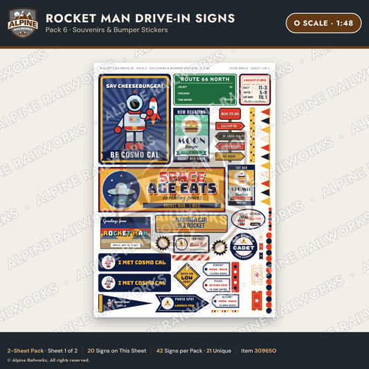 Alpine Railworks 30965O O Scale Roadside Signs - Spaceman Drive-In