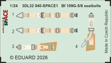 Eduard 3DL32040 1/24 Bf 109G-5/6 Seatbelts SPACE SPACE for AIRFIX