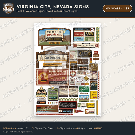 Alpine Railworks 31422HO HO Scale Virginia City NV Signs - Welcome
