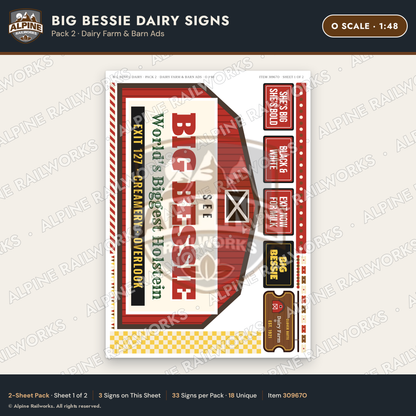 Alpine Railworks 30967O O Scale Roadside Signs - Giant Cow Dairy