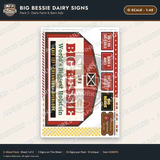 Alpine Railworks 30967O O Scale Roadside Signs - Giant Cow Dairy