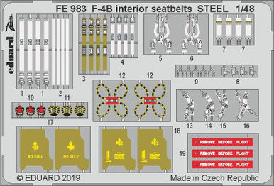 Eduard FE983 1/48 F-4B Interior Seatbelts STEEL Photo Etch for Academy