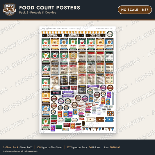 Alpine Railworks 30201HO HO Scale Food Court Posters - Pretzels
