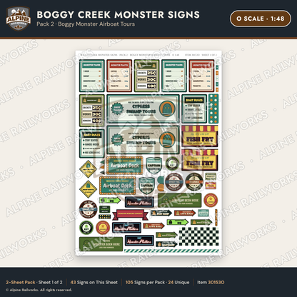 Alpine Railworks 30153O O Scale Boggy Creek Monster Signs