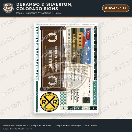 Alpine Railworks 31408G G Scale Durango CO Signs - Attractions & Tours
