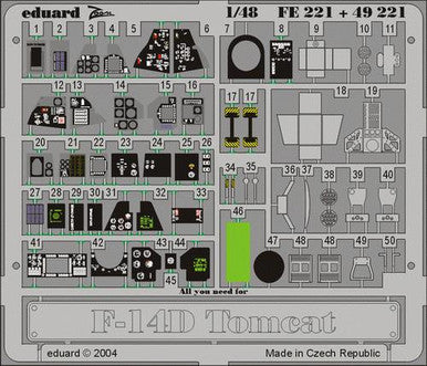 Eduard FE221 1/48 F-14D Photo Etch Interior Detail Set for Hasegawa