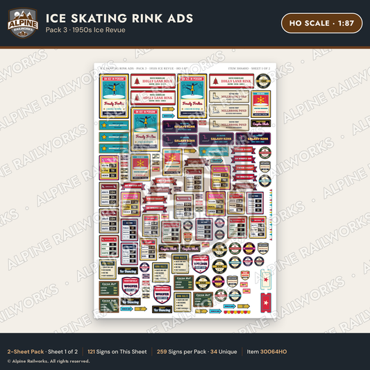 Alpine Railworks 30064HO HO Scale Ice Skating Rink Ads - Ice Revue
