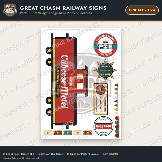 Alpine Railworks 30724G G Scale Tourist Signs - Canyon Railway - Lodge
