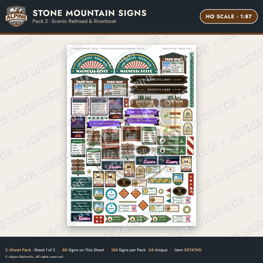 Alpine Railworks 30747HO HO Scale Tourist Signs - Stone Mountain
