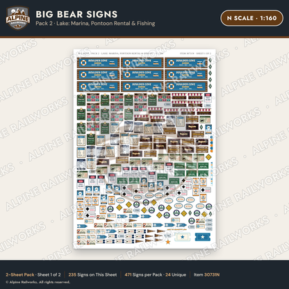 Alpine Railworks 30731N N Scale Tourist Signs - Big Bear Lake - Marina