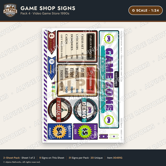 Alpine Railworks 30491G G Scale Game Shop Signs - Video Game Store